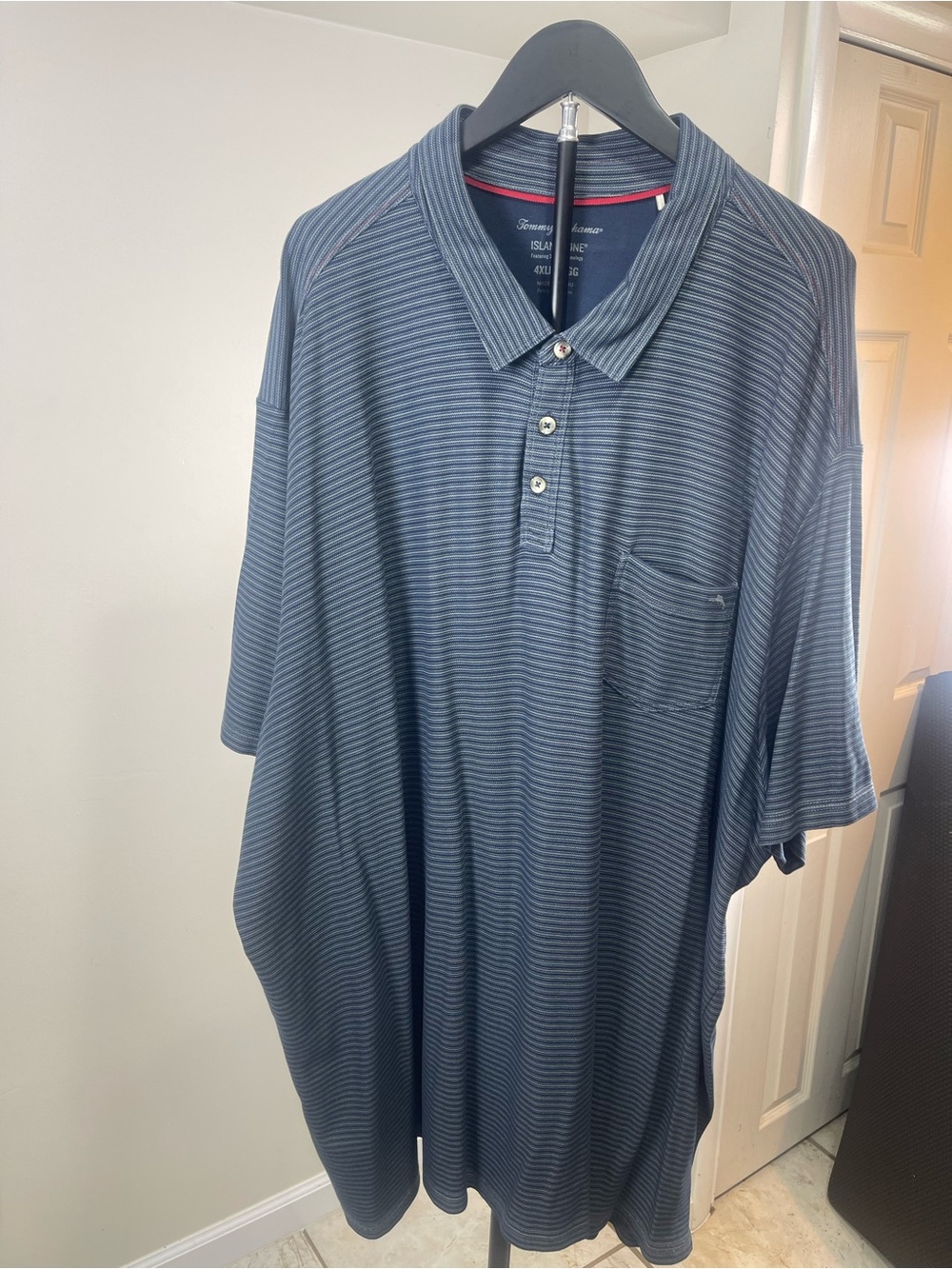 Tommy Bahama Navy Blue Micro-Stripe Polo with Chest Pocket